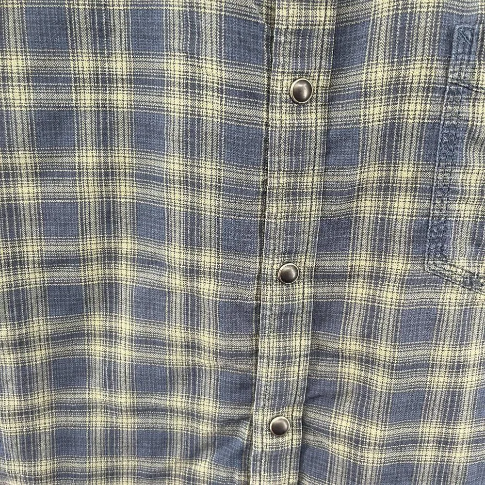 Banana Republic Shirt Mens Large Western Pearl Snap Navy Blue Green